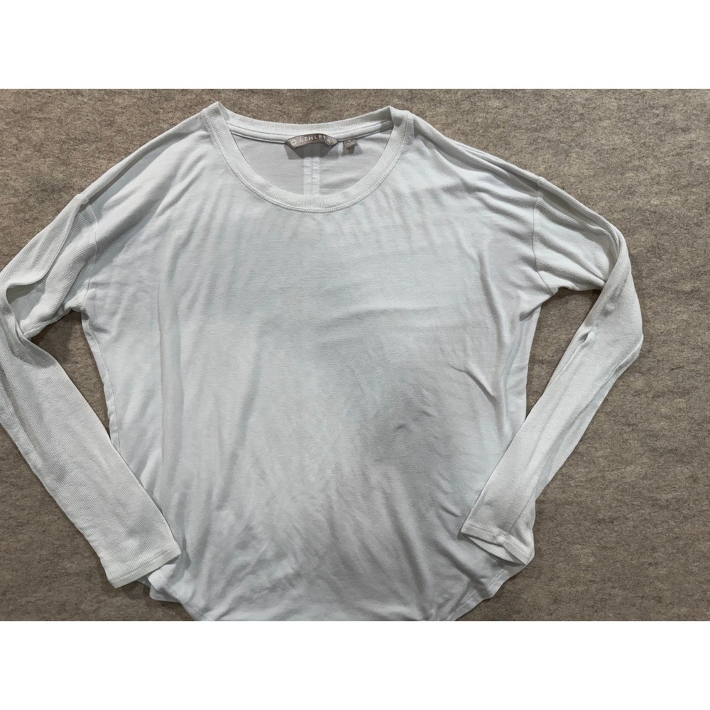 Athleta Women Light White Long Sleeve Relaxed Fit Crew Neck
